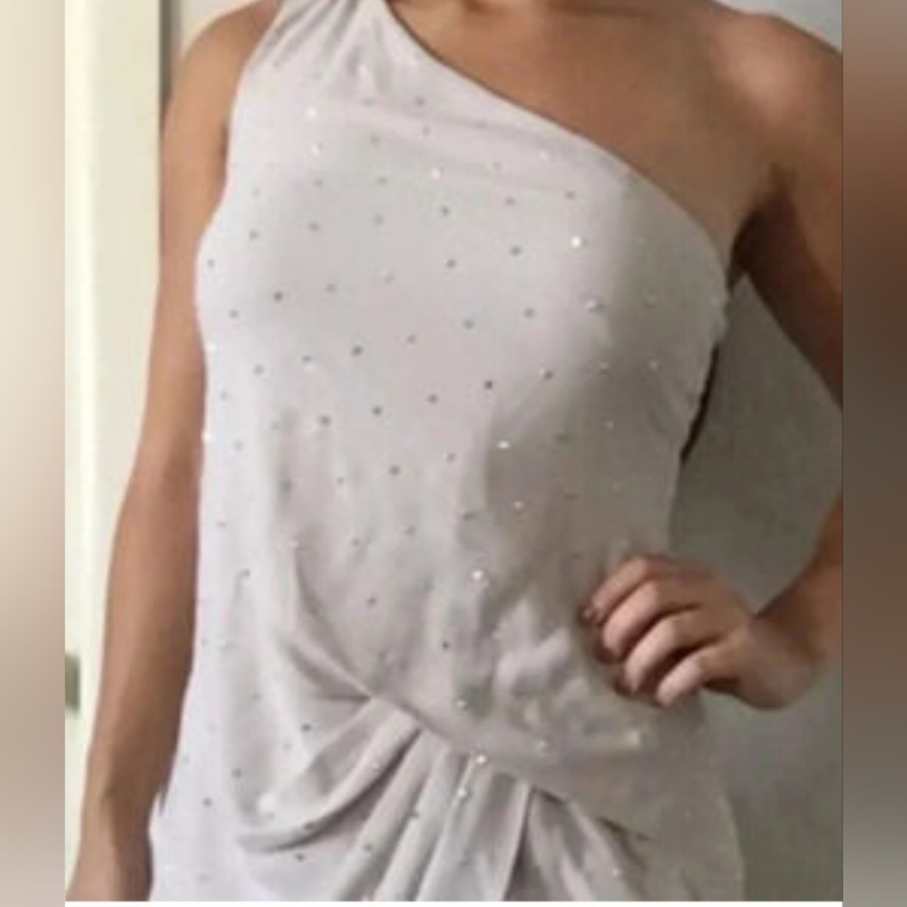 Express Mini Dress One Shoulder Draped Rhinestone Warm Gray Size 4